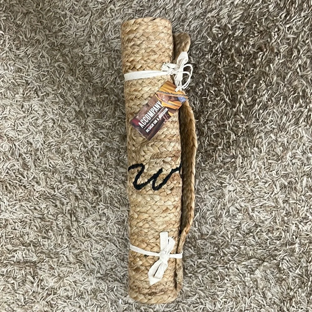 NWT Accompany Us Handmade Jute Welcome Text Mat